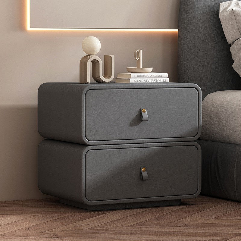 Nordic Microfiber Leather 2-Drawer Cabinet — Khaki