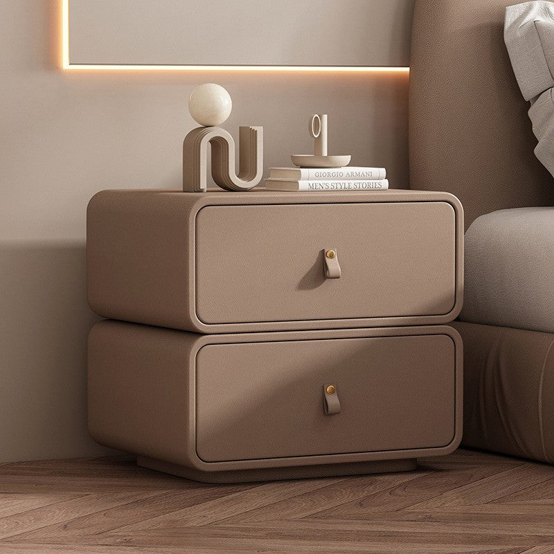 Nordic Microfiber Leather 2-Drawer Cabinet — Light Gray