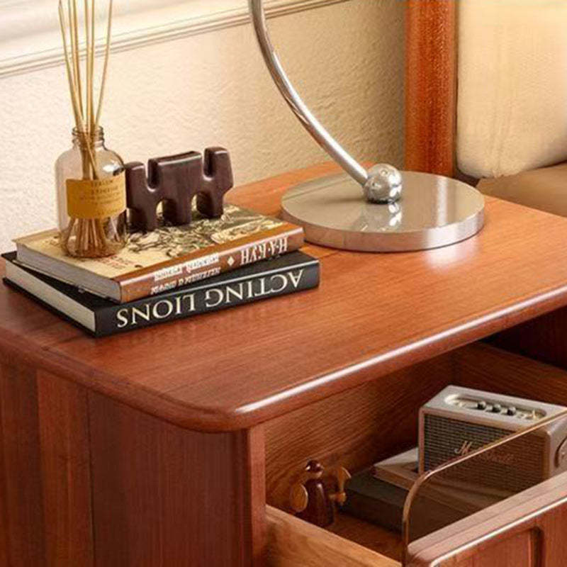 Minimalist Wood Glass Rectangular 1-Drawer Nightstand