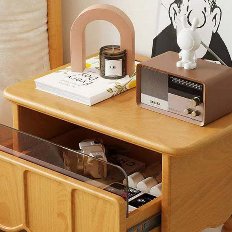 Minimalist Wood Glass Rectangular 1-Drawer Nightstand