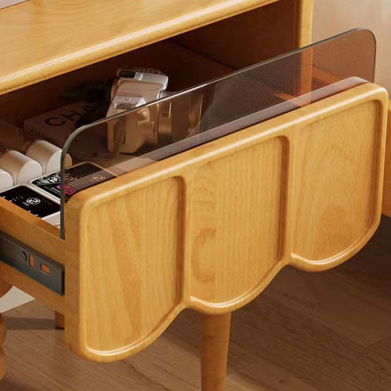 Minimalist Wood Glass Rectangular 1-Drawer Nightstand