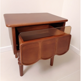 Minimalist Wood Glass Rectangular 1-Drawer Nightstand