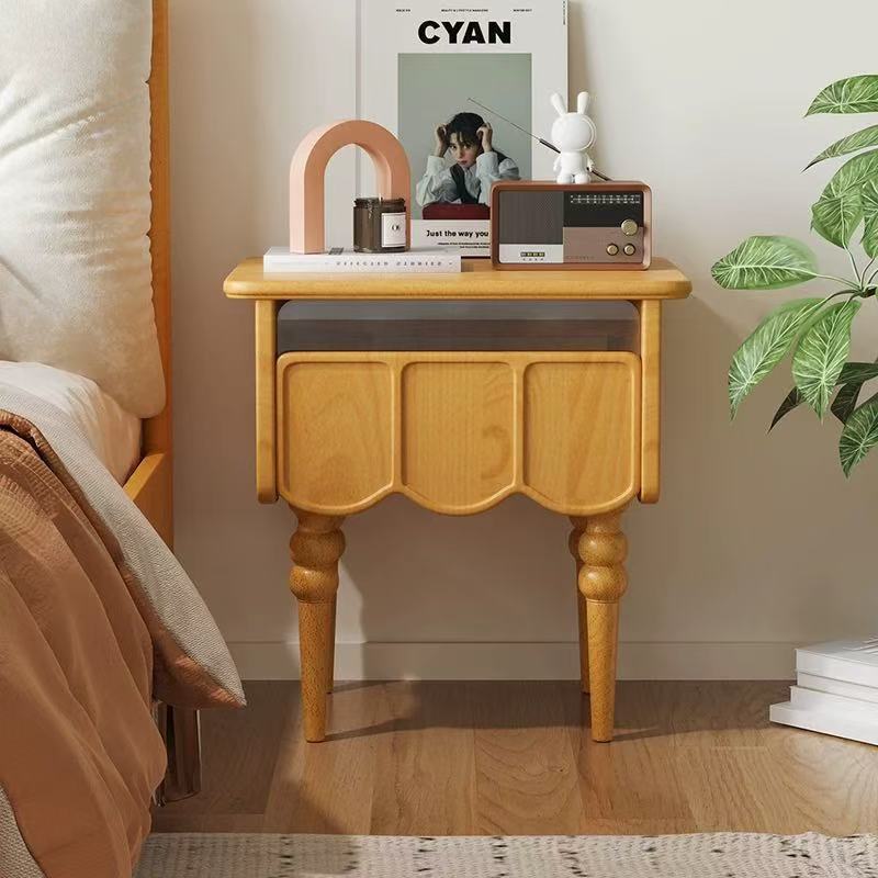 Minimalist Wood Glass Rectangular 1-Drawer Nightstand