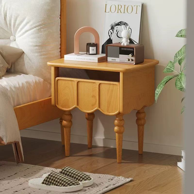 Minimalist Wood Glass Rectangular 1-Drawer Nightstand