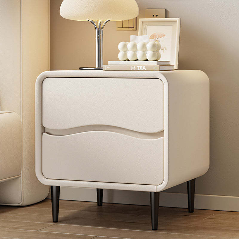 Minimalist Microfiber Leather 2-Drawer Nightstand — Green + Beige