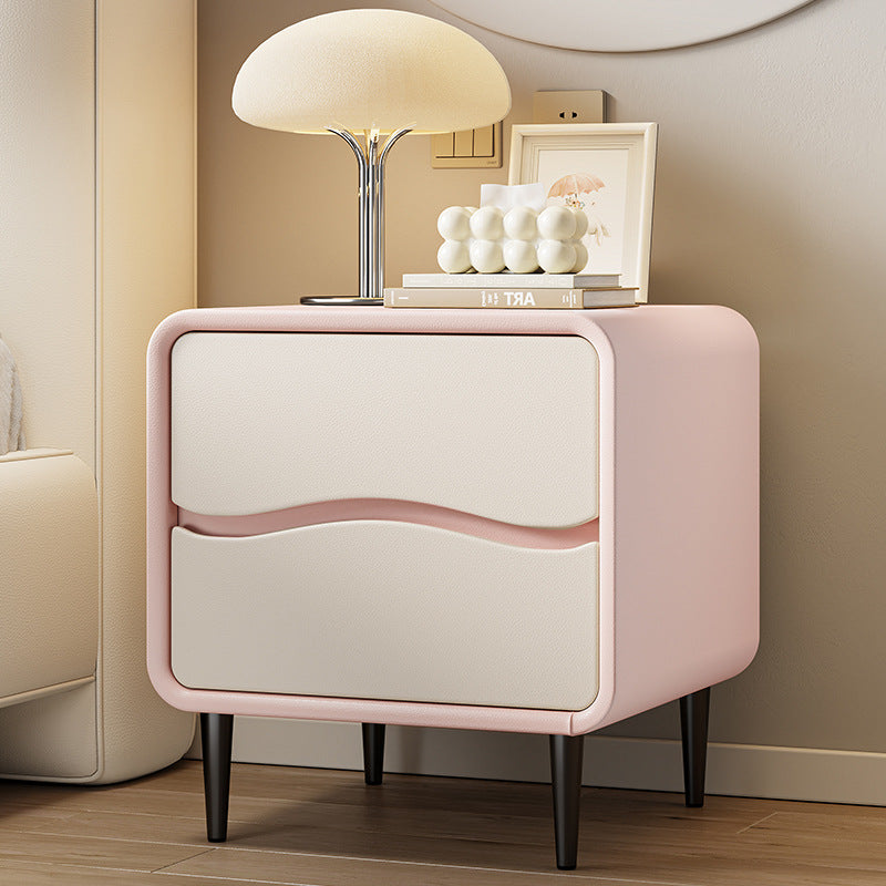 Minimalist Microfiber Leather 2-Drawer Nightstand — Deep Gray + Beige