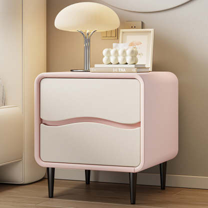 Minimalist Microfiber Leather 2-Drawer Nightstand — Deep Gray + Beige