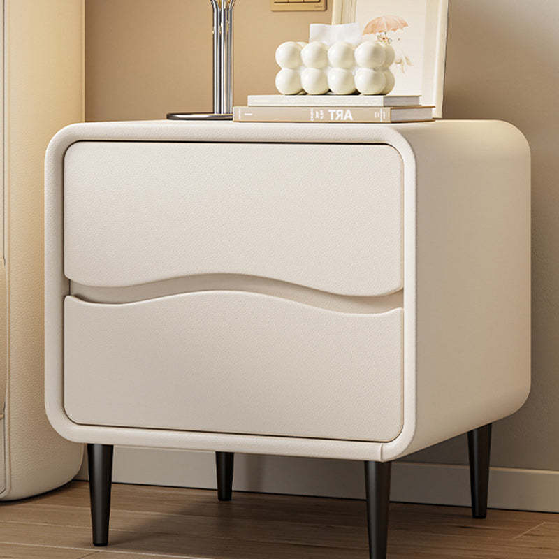 Minimalist Microfiber Leather 2-Drawer Nightstand — Light Gray