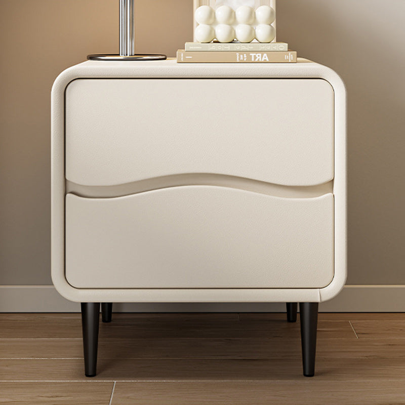 Minimalist Microfiber Leather 2-Drawer Nightstand — Khaki
