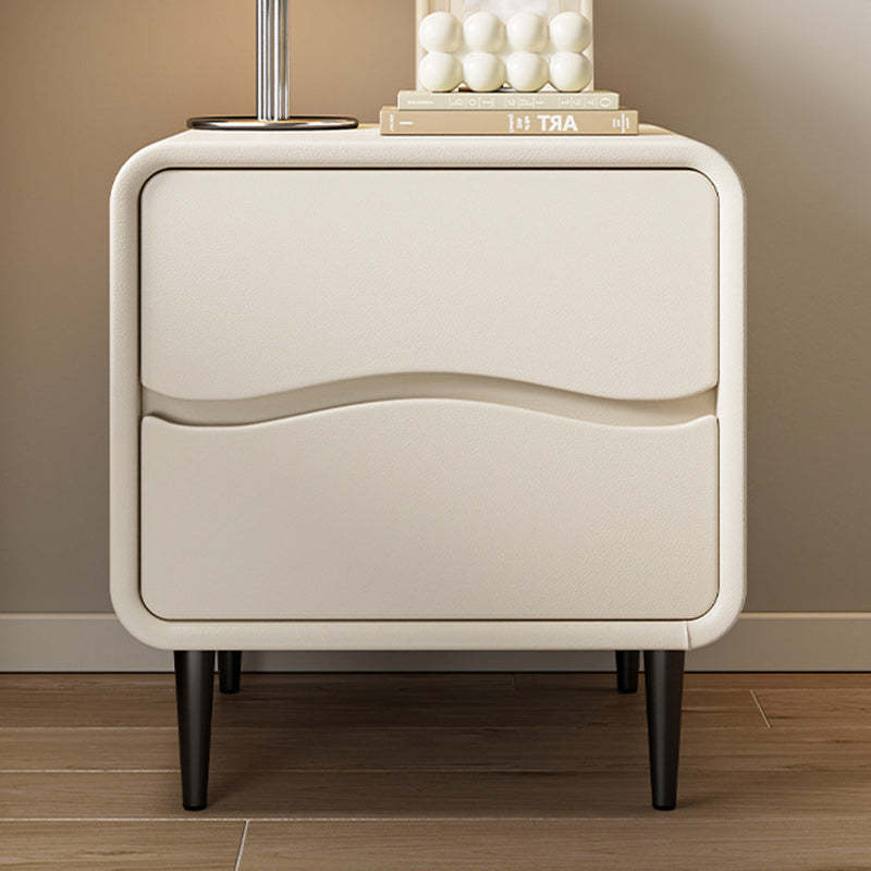 Minimalist Microfiber Leather 2-Drawer Nightstand — Khaki