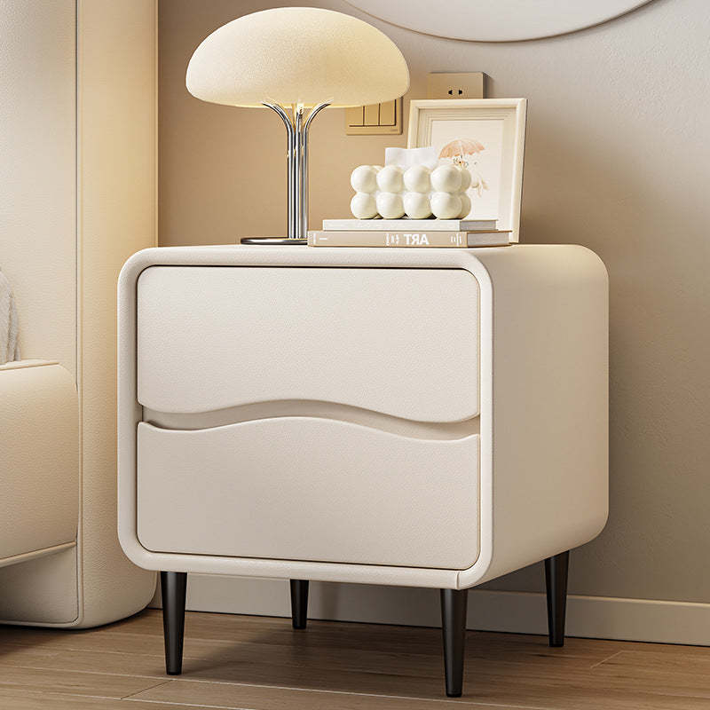 Lighom minimalist 2-drawer microfiber gray nightstands in leather — 15.75" L x 15.75" W x 18.9" H / Beige