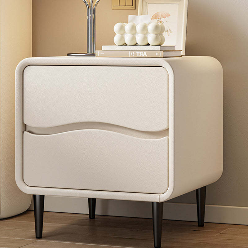 Minimalist Microfiber Leather 2-Drawer Nightstand — Beige