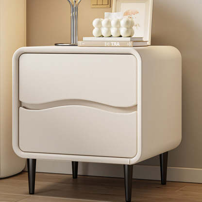 Minimalist Microfiber Leather 2-Drawer Nightstand — Beige