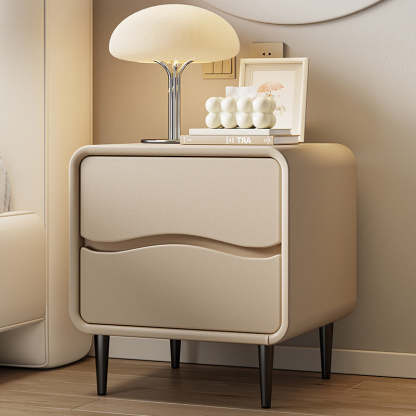 Minimalist Microfiber Leather 2-Drawer Nightstand — Pink + Beige