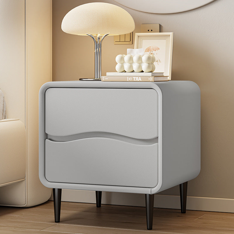 Minimalist Microfiber Leather 2-Drawer Nightstand — Khaki