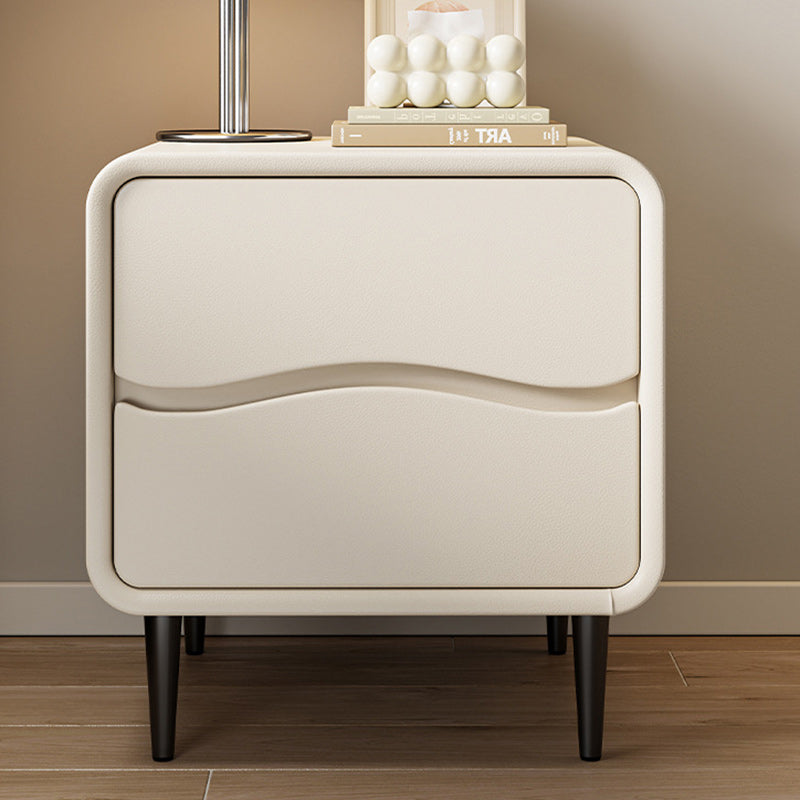 Minimalist Microfiber Leather 2-Drawer Nightstand — Light Gray