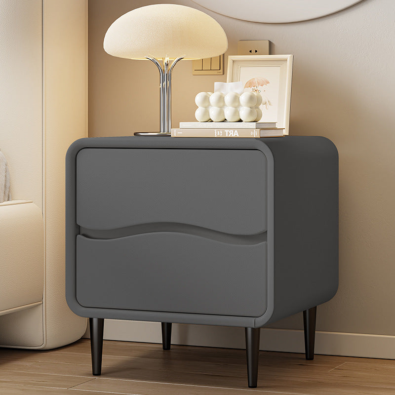 Minimalist Microfiber Leather 2-Drawer Nightstand — Black
