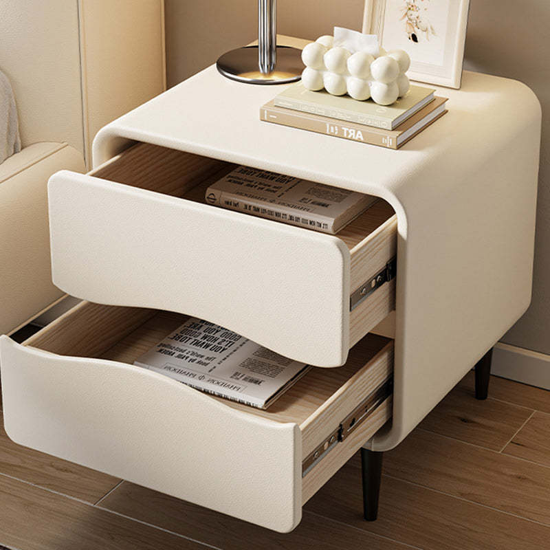Minimalist Microfiber Leather 2-Drawer Nightstand — Khaki + Beige