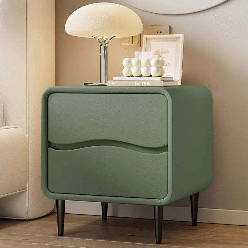 Minimalist Microfiber Leather 2-Drawer Nightstand — Deep Gray