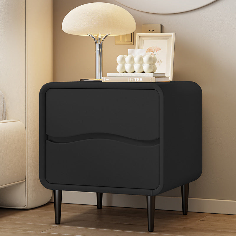 Minimalist Microfiber Leather 2-Drawer Nightstand — Light Gray