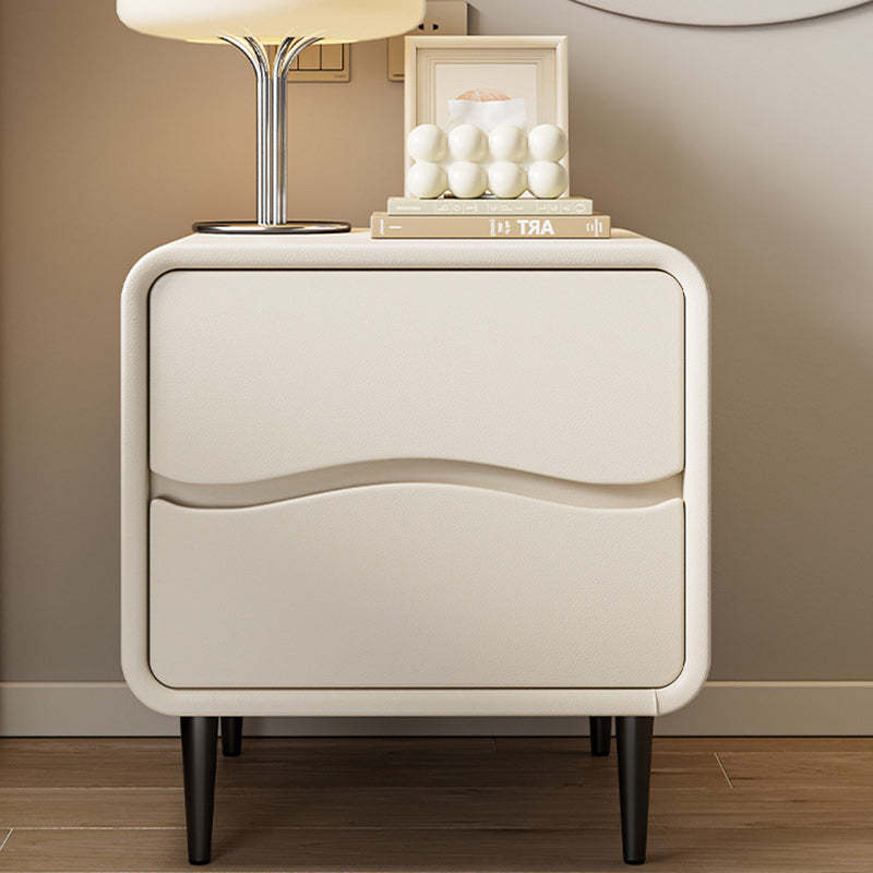 Minimalist Microfiber Leather 2-Drawer Nightstand — Green + Beige
