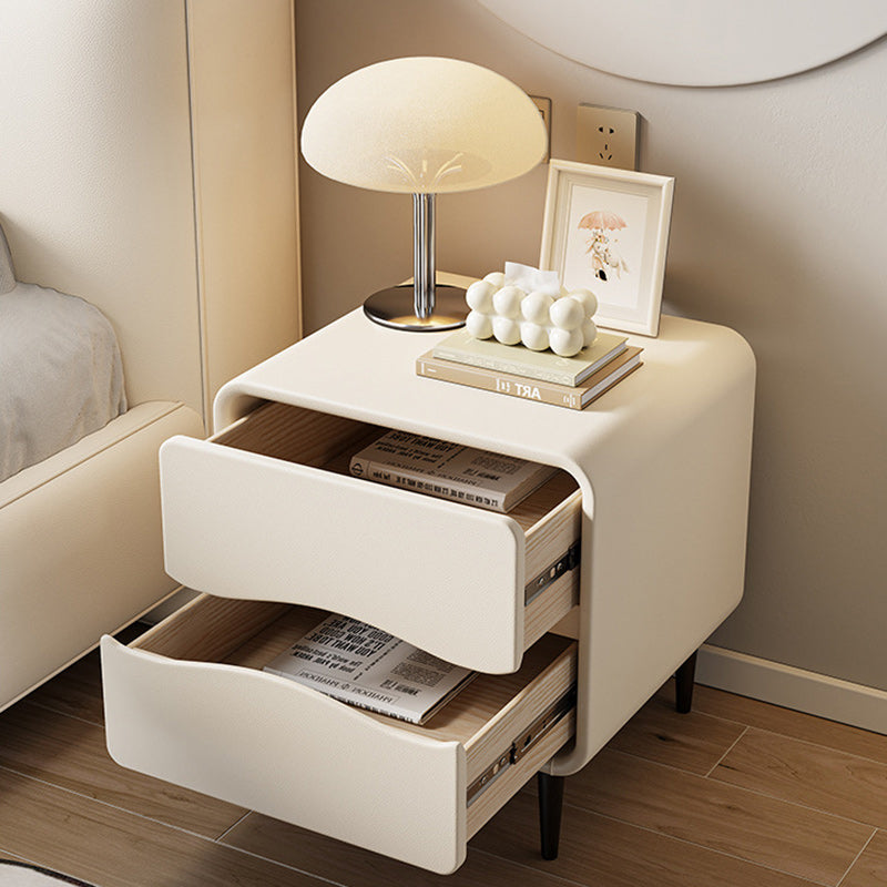 Minimalist Microfiber Leather 2-Drawer Nightstand — Deep Gray + Beige