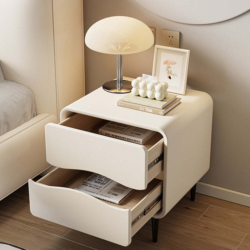 Minimalist Microfiber Leather 2-Drawer Nightstand — Deep Gray + Beige