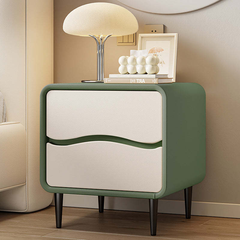 Minimalist Microfiber Leather 2-Drawer Nightstand — Pink + Beige