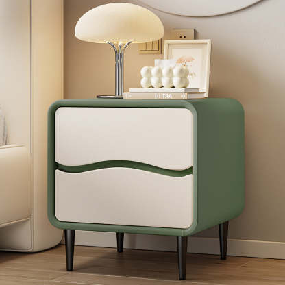 Minimalist Microfiber Leather 2-Drawer Nightstand — Pink + Beige