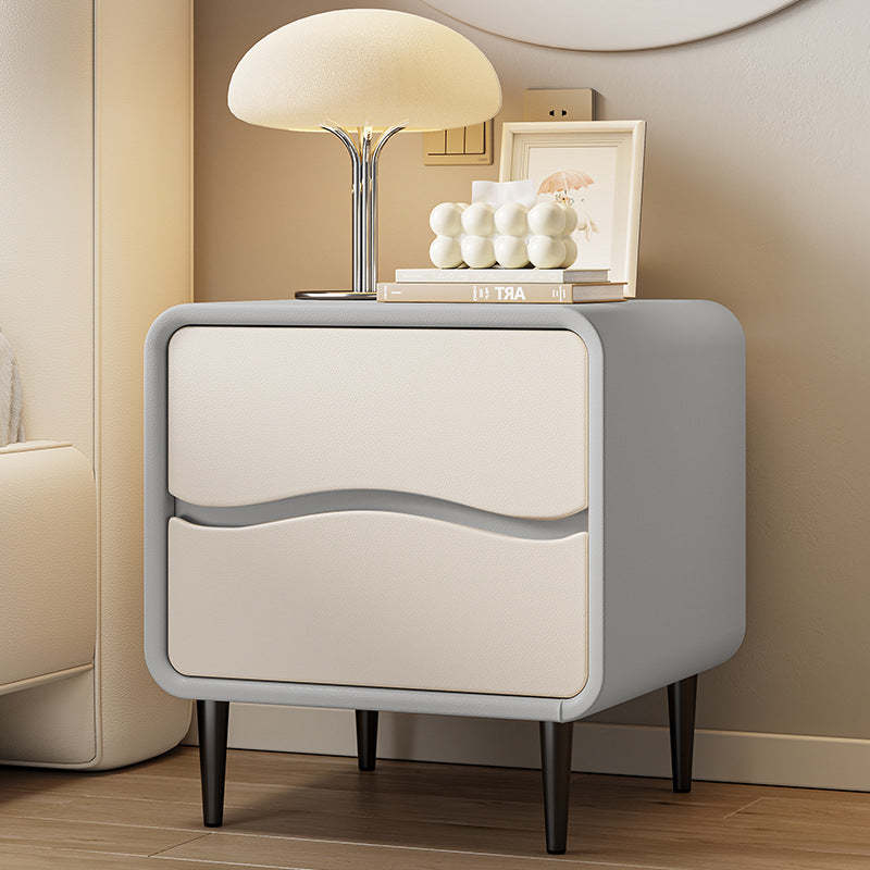 Minimalist Microfiber Leather 2-Drawer Nightstand — Beige