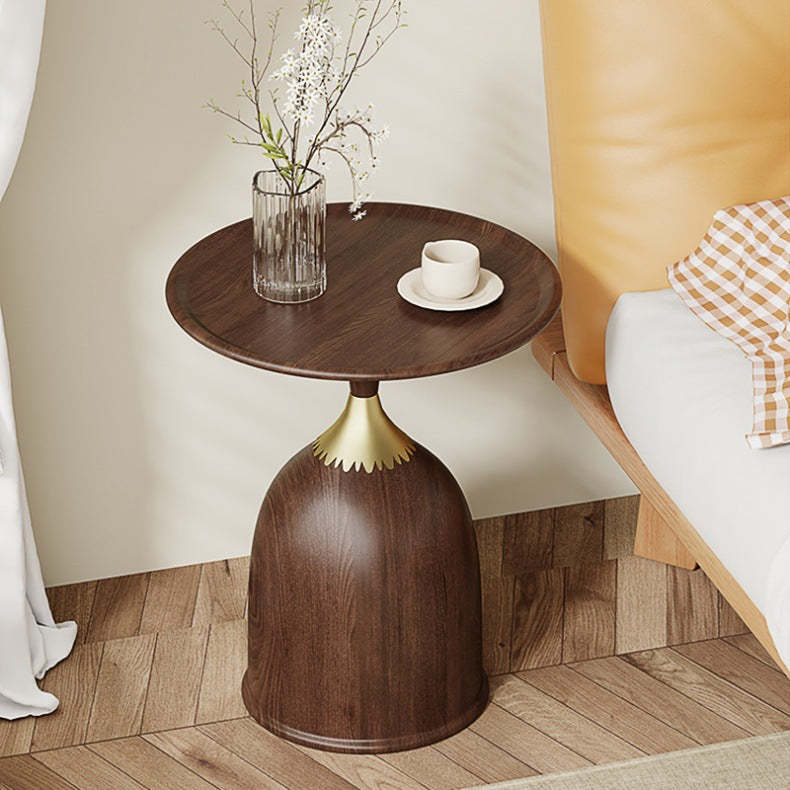 Minimalist Carbon Steel Round Side Table — Walnut Color