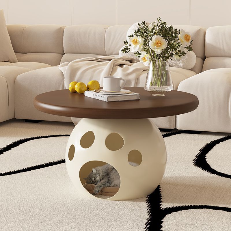 Lighom minimalist round wood coffee tables in steel — 23.62" H x 23.62" Dia / Solid Wood / Walnut