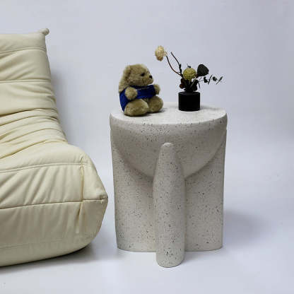 Minimalist Magnesium Oxide Cross-Base Side Table — White