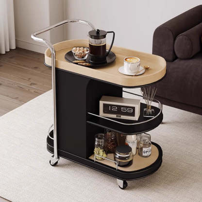 Nordic Engineered Wood Steel Oval Rolling Side Table — Black