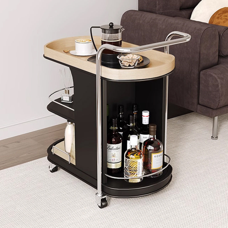 Nordic Engineered Wood Steel Oval Rolling Side Table