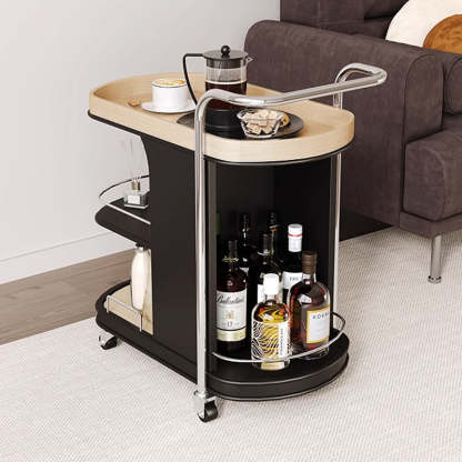 Nordic Engineered Wood Steel Oval Rolling Side Table