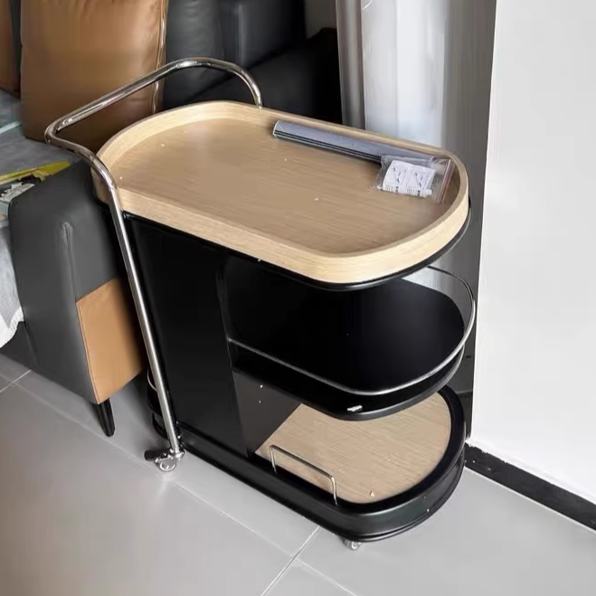 Nordic Engineered Wood Steel Oval Rolling Side Table
