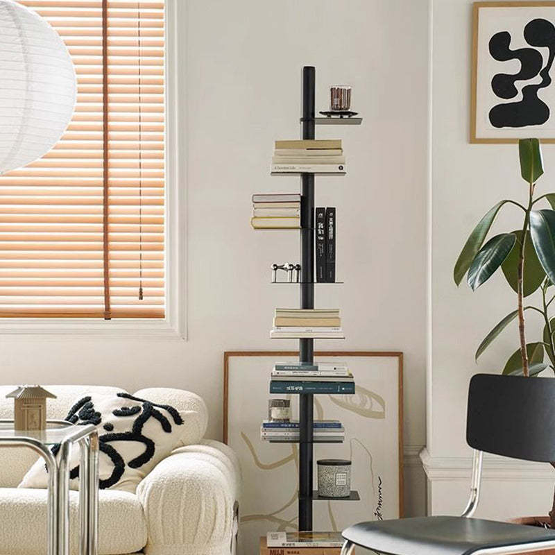 Minimalist Iron Square 9-Tier Rotating Bookshelf — Black