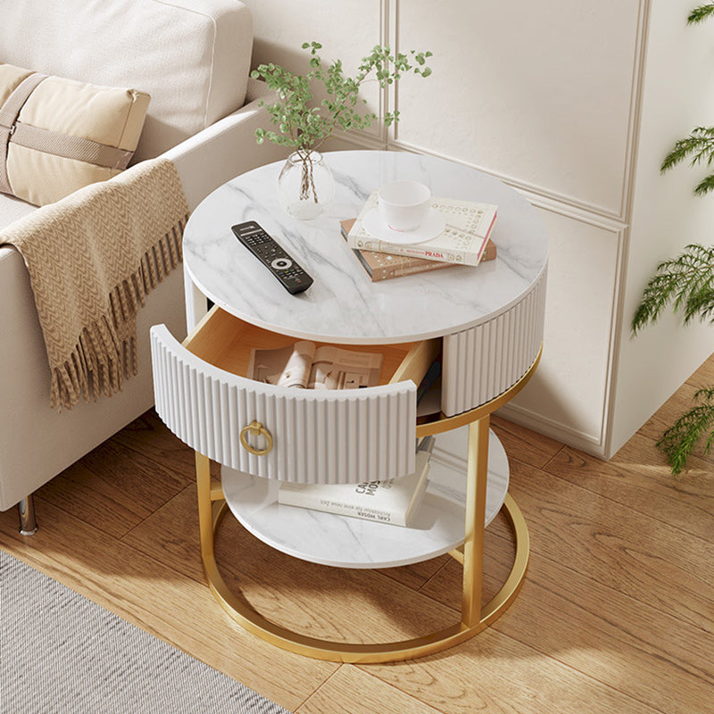 Minimalist Stone Steel Round Side Table