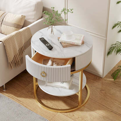 Minimalist Stone Steel Round Side Table