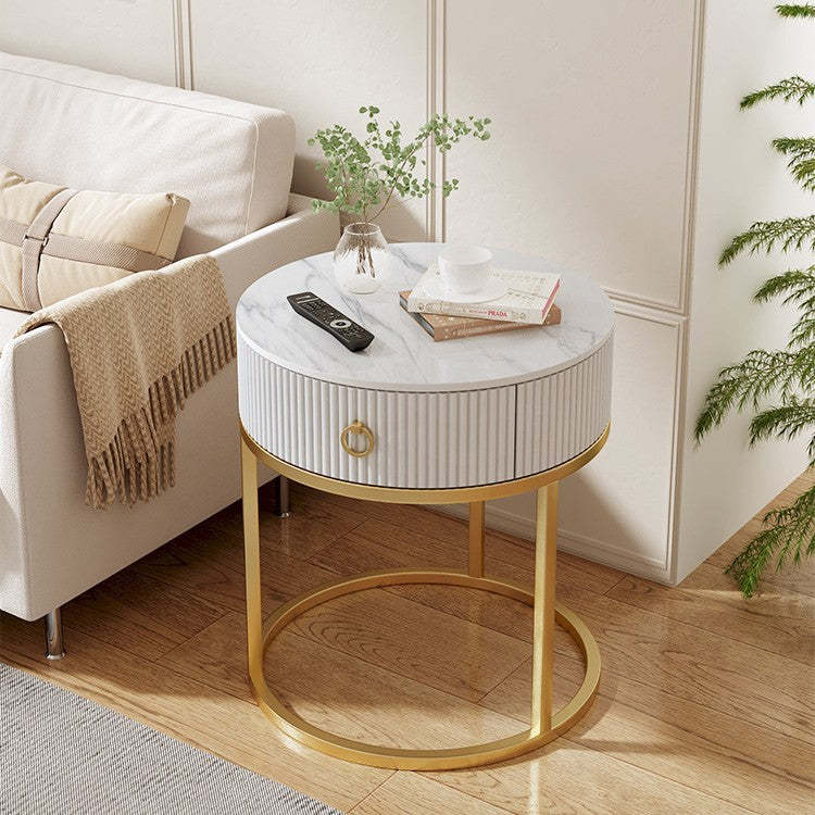 Minimalist Stone Steel Round Side Table — 1 / Gold