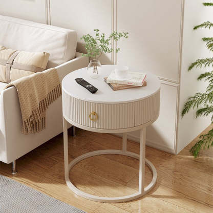 Minimalist Stone Steel Round Side Table — 2 / Gold
