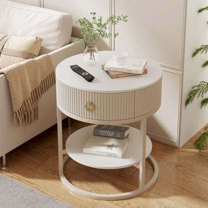 Minimalist Stone Steel Round Side Table