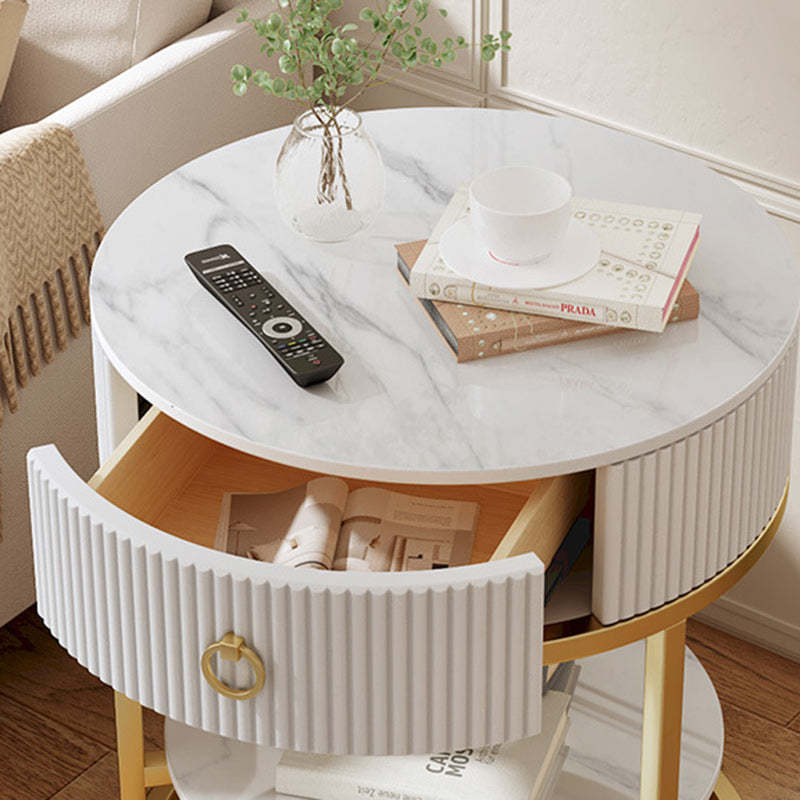Minimalist Stone Steel Round Side Table