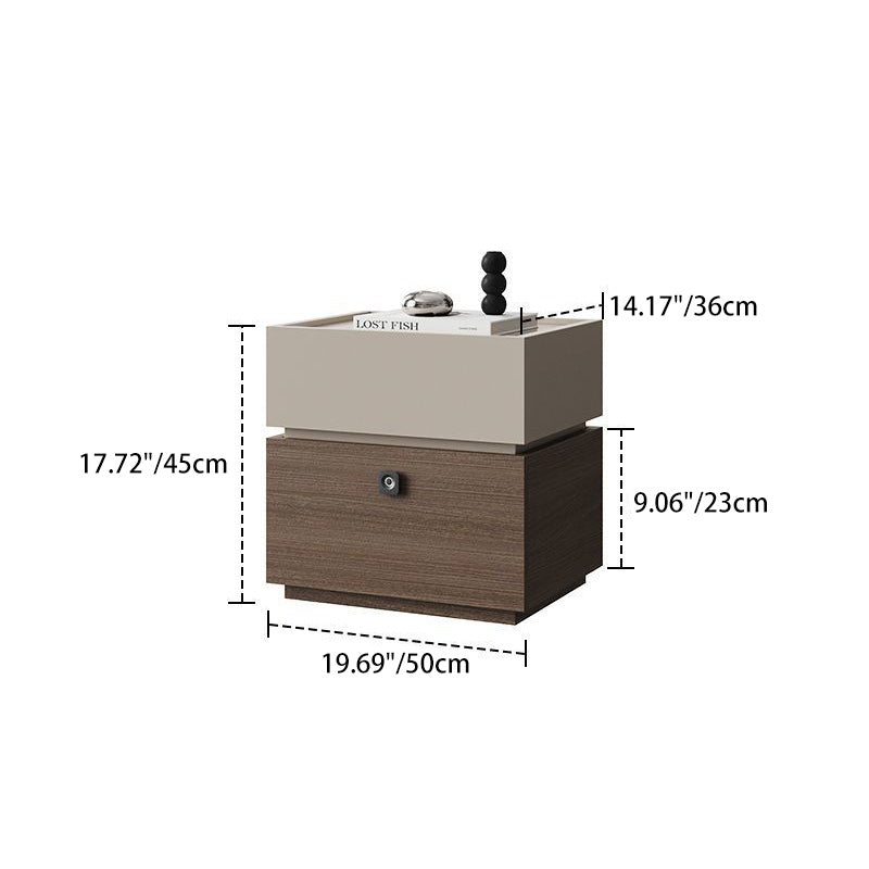 Minimalist Oak 2-Drawer Smart Lock Nightstand — Ferrous Gray + Walnut Color
