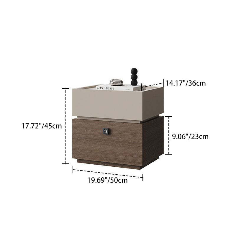 Minimalist Oak 2-Drawer Smart Lock Nightstand — Ferrous Gray + Walnut Color