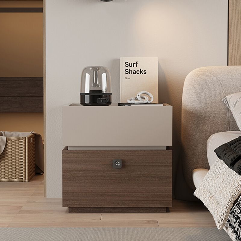 Gray minimalist lock 2-drawer nightstands — Khaki & Walnut
