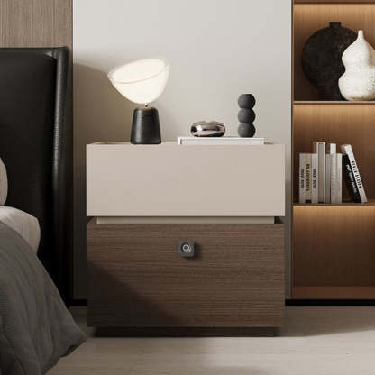 Minimalist Oak 2-Drawer Smart Lock Nightstand — Khaki + Oak Color
