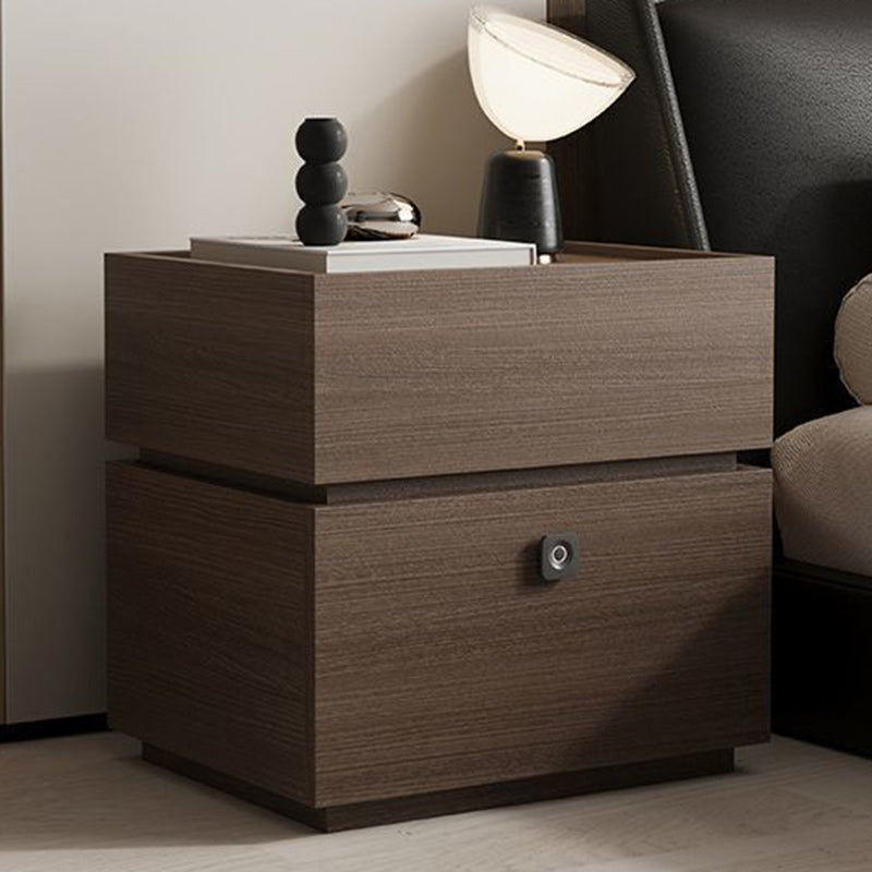 Minimalist Oak 2-Drawer Smart Lock Nightstand — Khaki