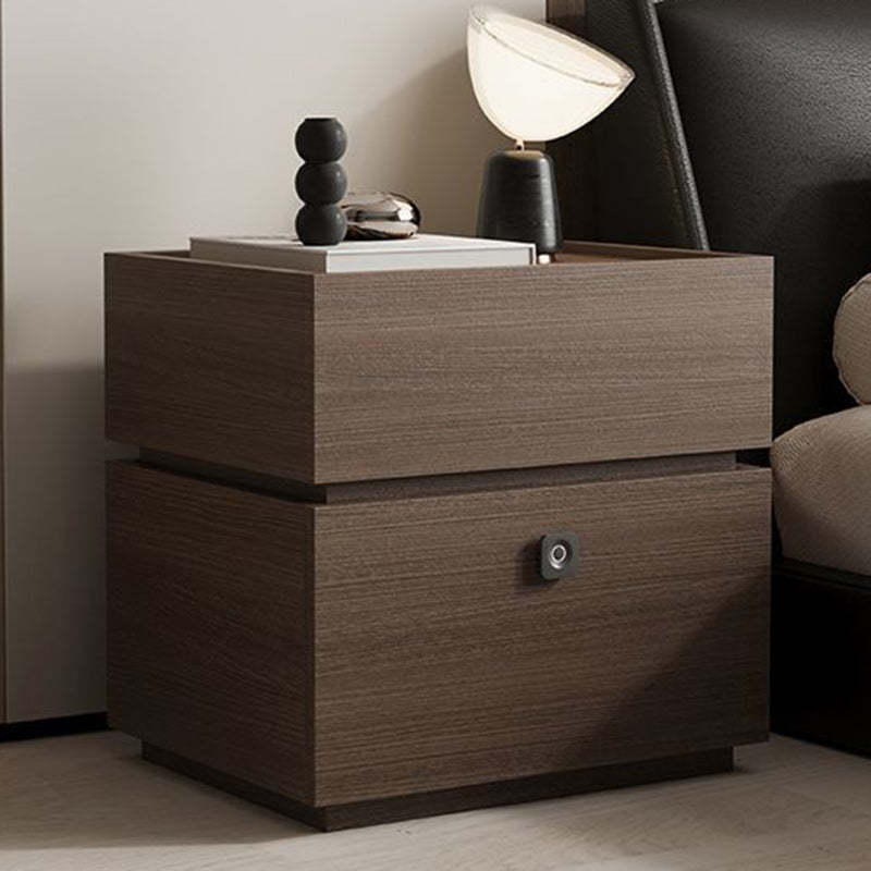 Minimalist Oak 2-Drawer Smart Lock Nightstand — Khaki